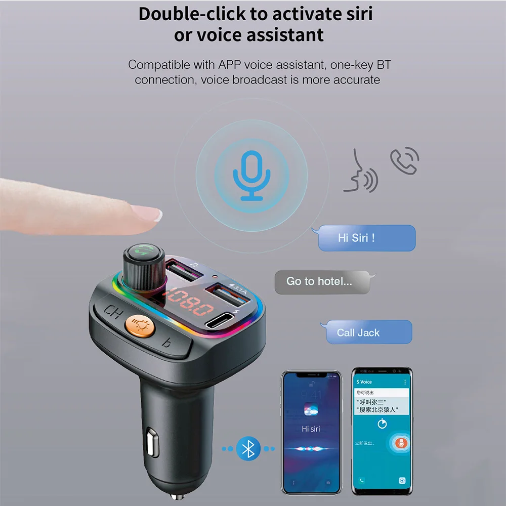 Автомобильный FM-трансмиттер Konrisa Bluetooth 5 0 функция громкой связи QC3.0 + PD18W быстрая