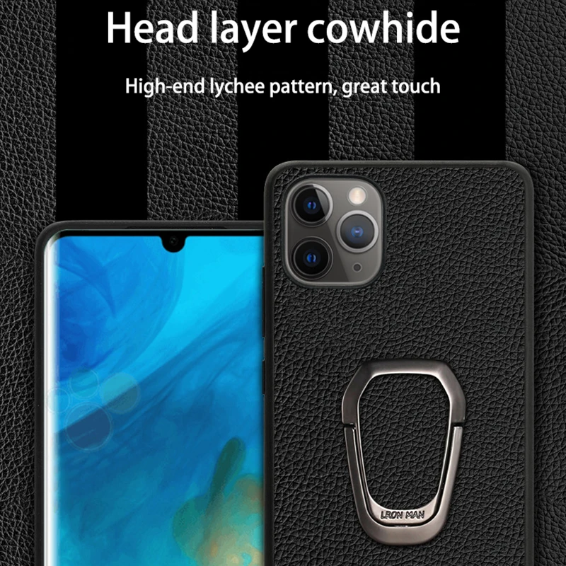 Чехол для телефона iPhone 11 Pro Max из воловьей кожи с текстурой личи кронштейном