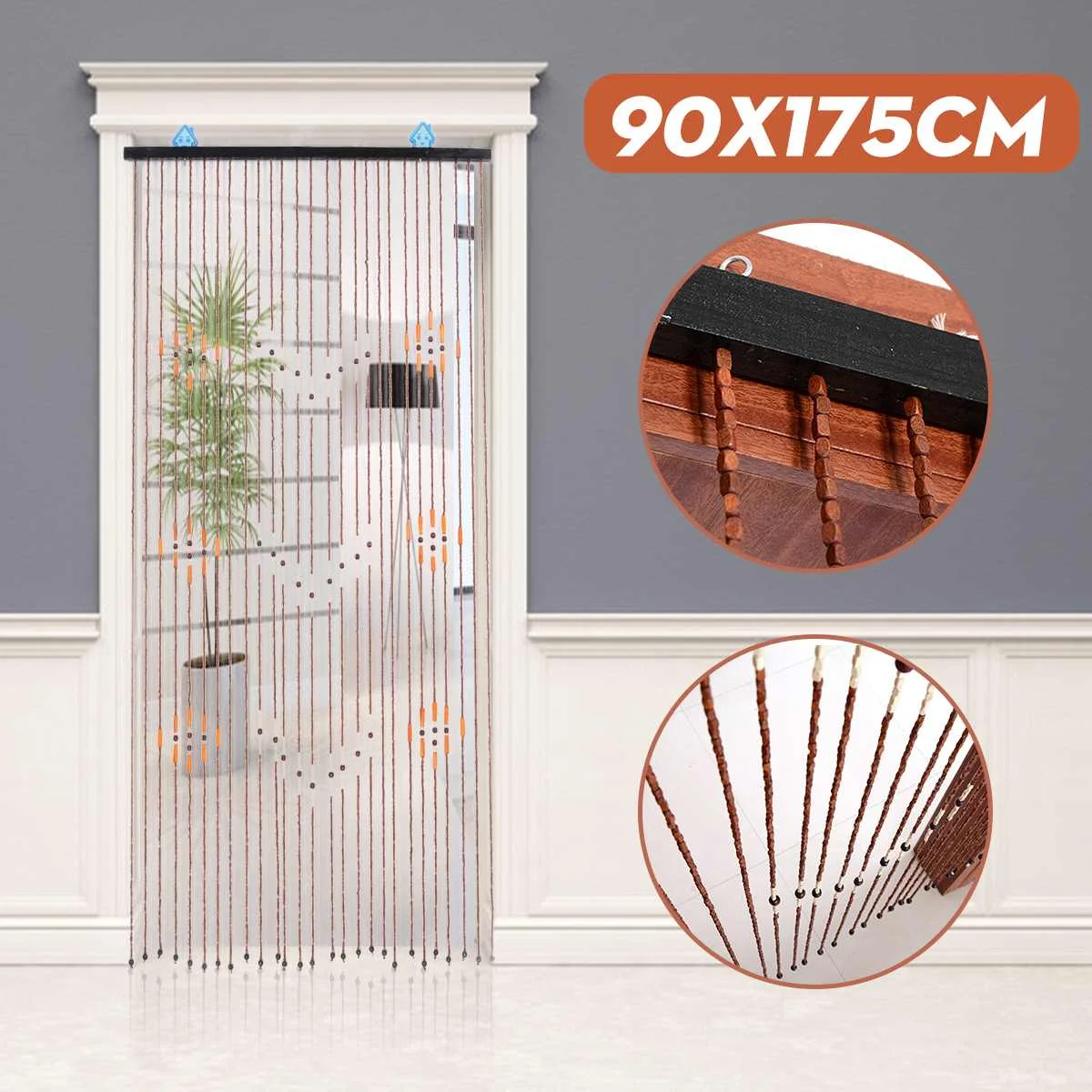 90x175cm 27 Wave Wooden Door Blinds Fly Screen Handmade 27 Line Wooden Beads Curtain For Home Porch Bedroom Wood Divider Decor