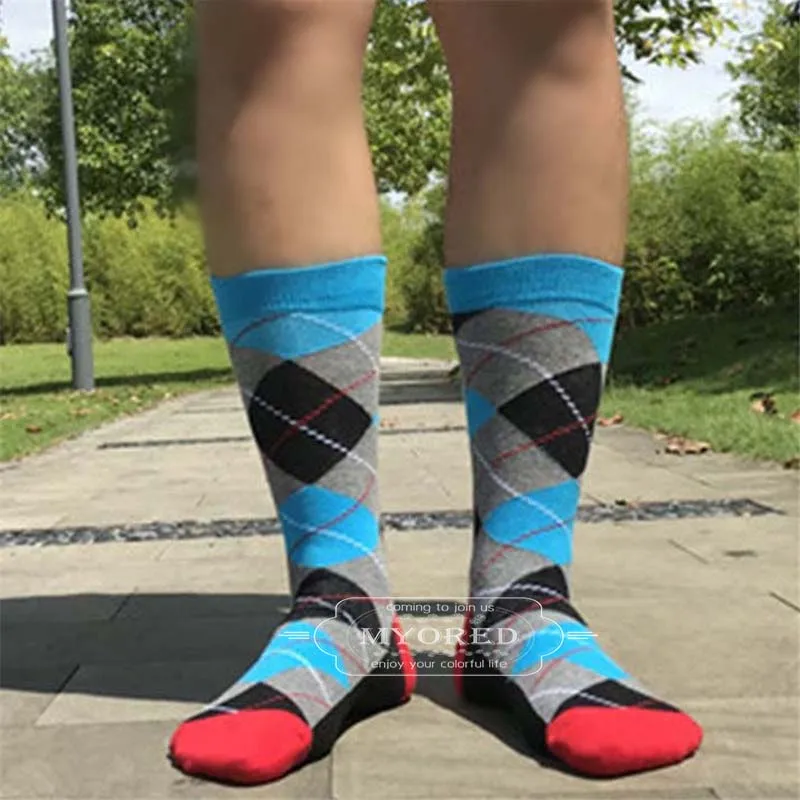 MYORED 5 пар/лот мужские хлопковые носки с узором ромбиками для мужчин повседневные