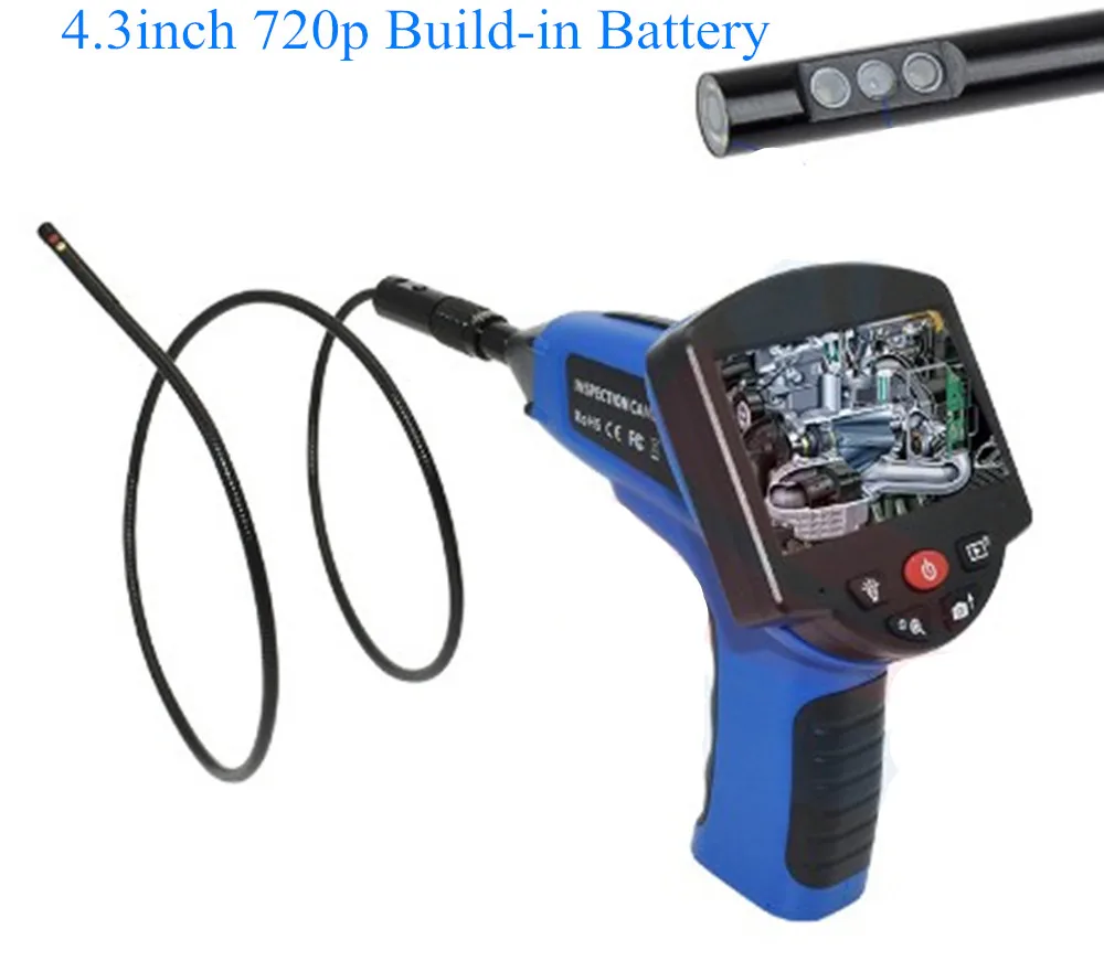 

4,3 дюймов 5,5 мм 720P двойной объектив AV ручной эндоскоп Инспекционная камера 3X Zoom CMOS Бороскоп водонепроницаемый IP66