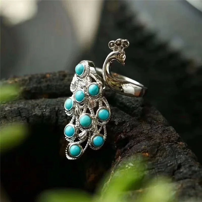 Кольцо с павлином и бирюзой серебро 925 пробы|Кольца| |