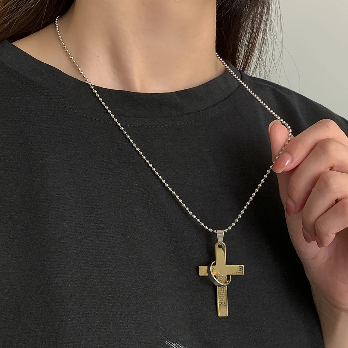 

SHIXIN Punk Long Stainless Steel Chain With Cross Pendant Necklaces for Women/Men Simple Fashion Necklaces 2021 Jewelry for Neck