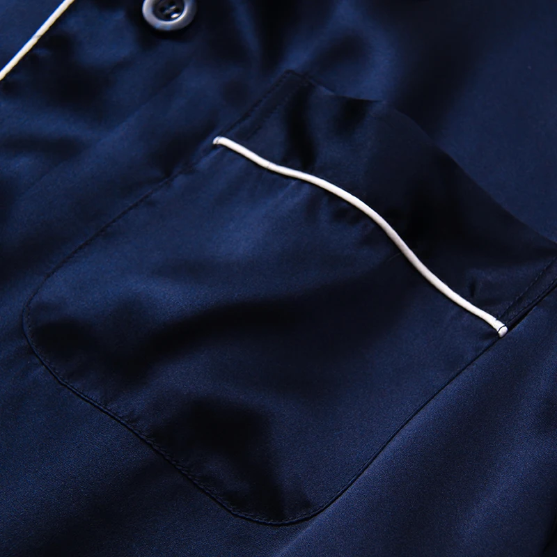 100% Real Silk Pajama for Men Sleepwear Dark Blue Pyjamas Satin Pijamas Homme PJs Home Clothes Hangzhou Pure Silk Pajamas Sets