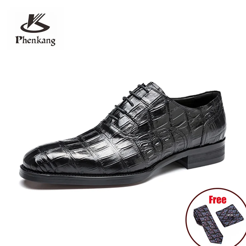 

Phenkang/мужские туфли из натуральной кожи с узором под крокодиловую кожу; Классические Глянцевые Мужские свадебные туфли-оксфорды на шнуровке