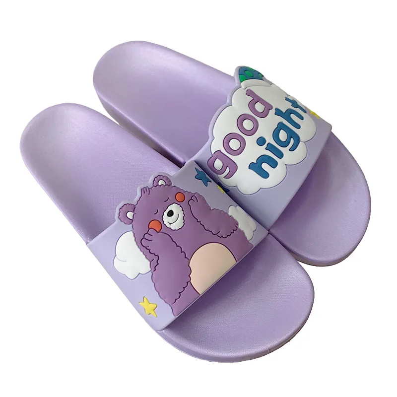 

2021 Women Indoor Slippers Cute Bear GOOD NIGHT Home Floor Shoes Ladies Fashion slides Anti-slip Female Bathroom Slipper SH362