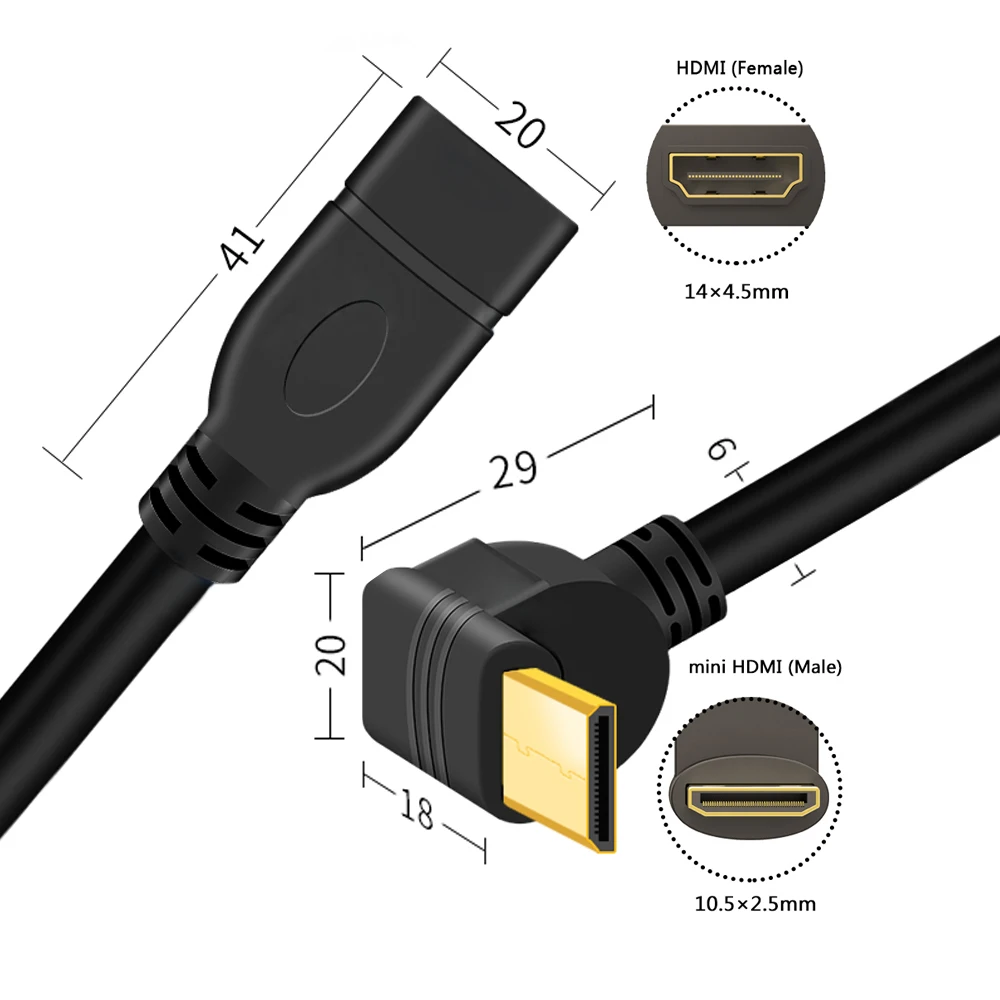Вверх вниз правый левый угловой мини HDMI к штекер гнездо кабель 15 см для ноутбука
