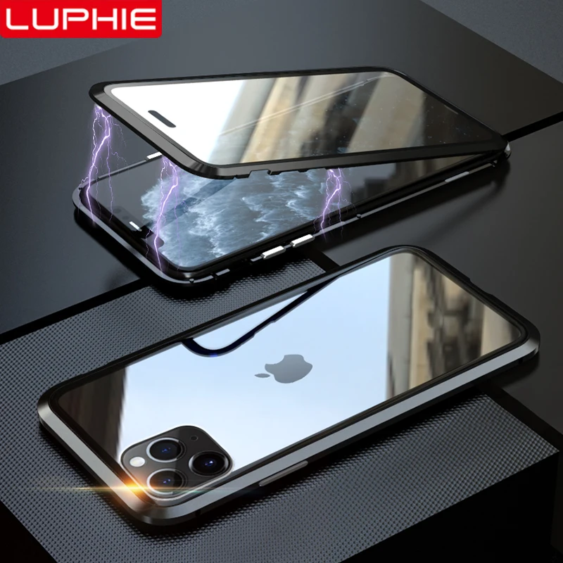 LUPHIE, Магнитный чехол на 360 градусов для iPhone 11 Pro Max, чехол, передний и задний стеклянный чехол для iPhone 11 pro Max, Магнитный чехол