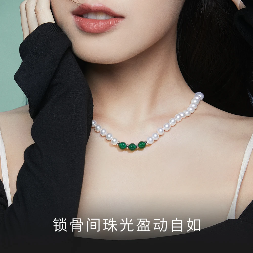 Жемчужное ожерелье женское ювелирное изделие элегантное жемчужное из халцедона