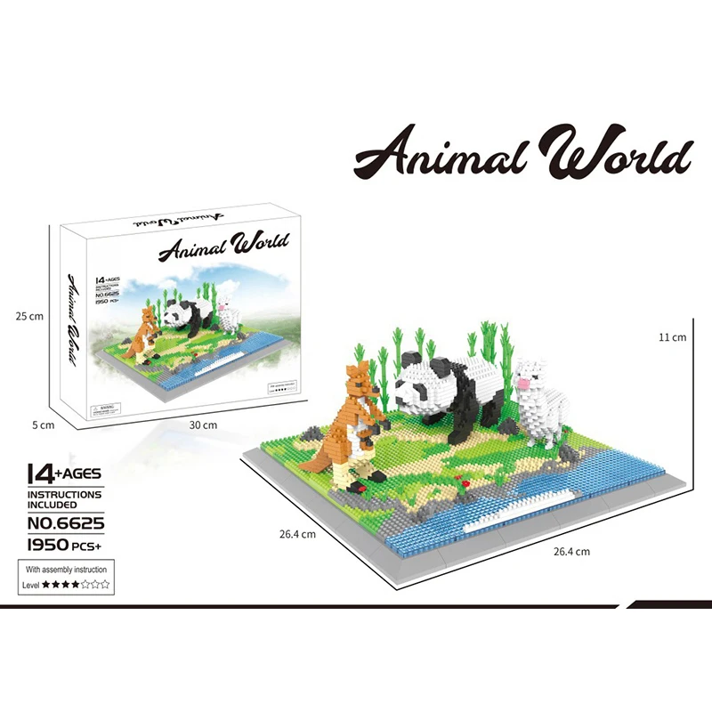 

Animal World Panda Beer Kangaroo Alpaca Mini Building Block 3D DIY Micro Diamond Brick Children Gift Toy