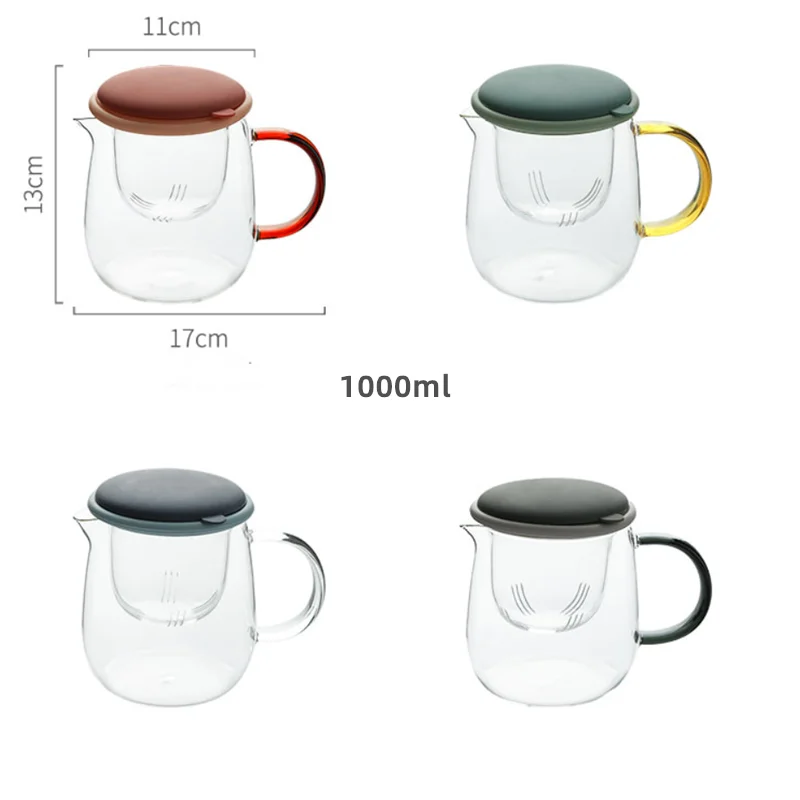 

1000ML Borosilicate Glass Tea pot with Infuser Filter Heat Resistant Transparent Puer Flower Teapot Kettle Coffee Milk Teapots