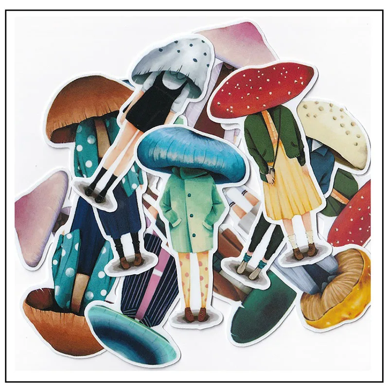 

13pcs/set Vintage Mushroom Girl Character Stickers DIY Junk Journal Ephemera Album Diary Decorative Scrapbook Material Supplies