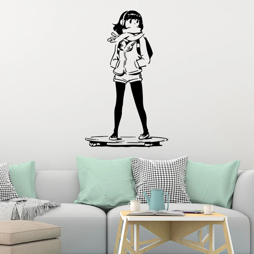 Модные девушки Скейтборд Девушка настенные наклейки домашнего интерьера