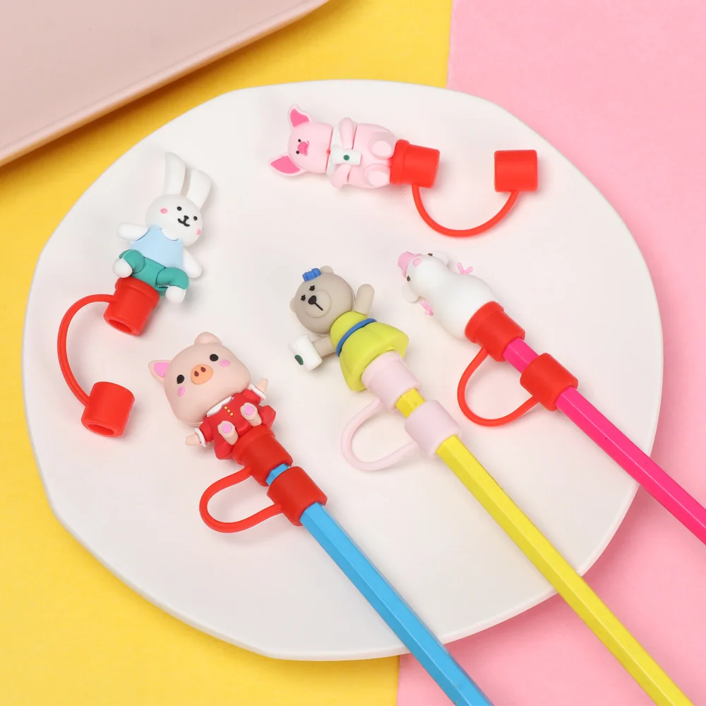 1PC Cute Reusable Silicone Straw Plug Creative Splash Proof Airtight Drinking Dust Cap Cartoon Plugs Cover Cup Accessories | Дом и сад