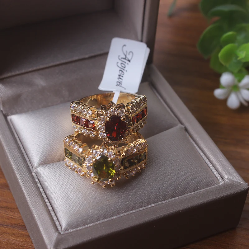 Ajojewel зеленый коктейльное кольцо камень циркон кольца с настоящими Австрийскими
