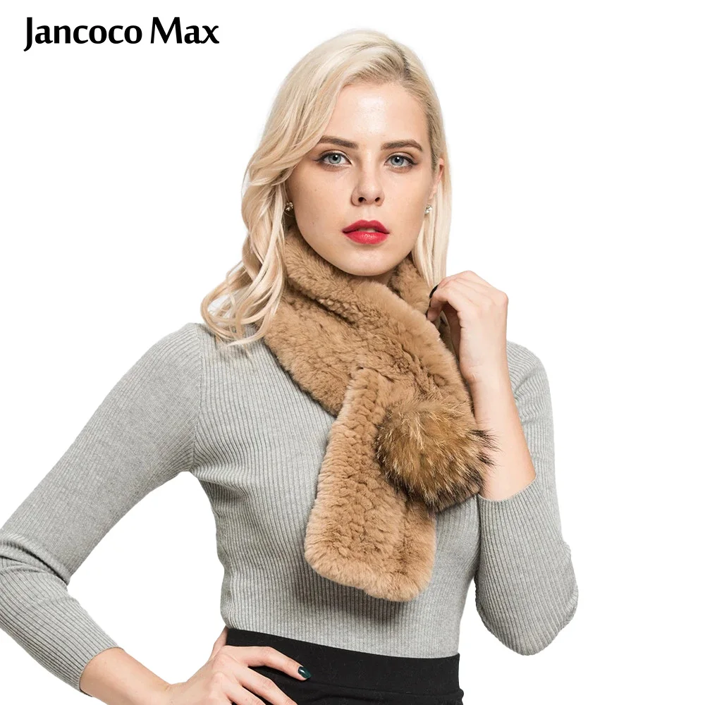 Jancoco Max из настоящей шерсти кролика декоративного помпон меха енота шарф с