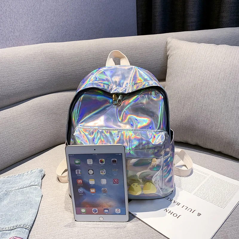 

Korean multifunctional fashion backpack lunch bag laser material backpack female multifunctional leisure outdoor school bag