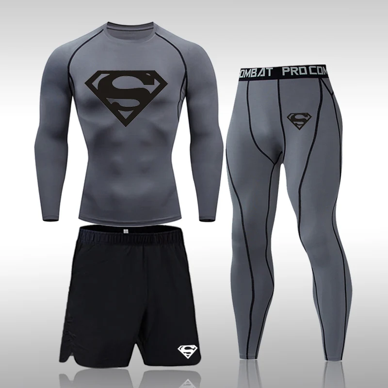 Men's Long sleeve Compression Sports Suit Gym Set Elastic Basketball Running Workout Sportswear Men 3 Pcs Sets | Спорт и