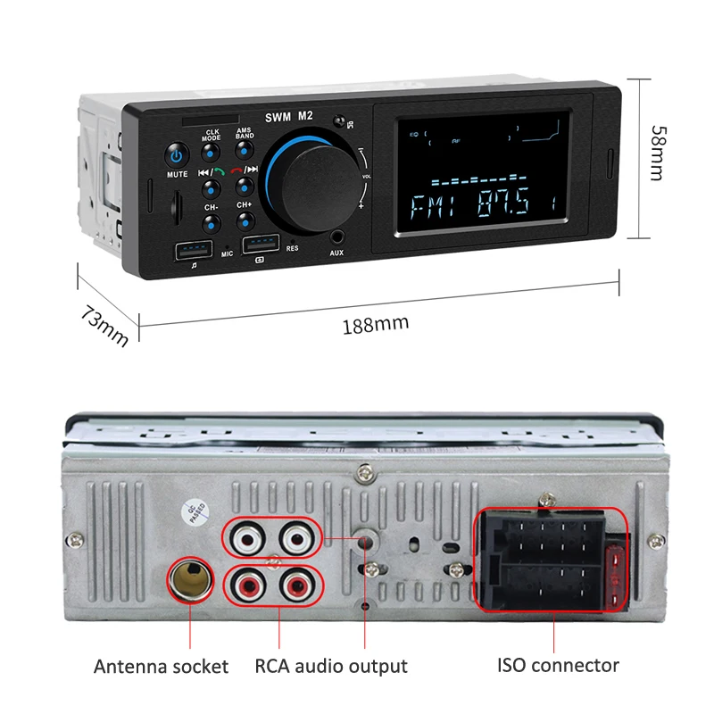 Автомагнитола Bluetooth автомобильная стерео 1 Din MP3-плеер Громкая связь A2DP USB зарядка