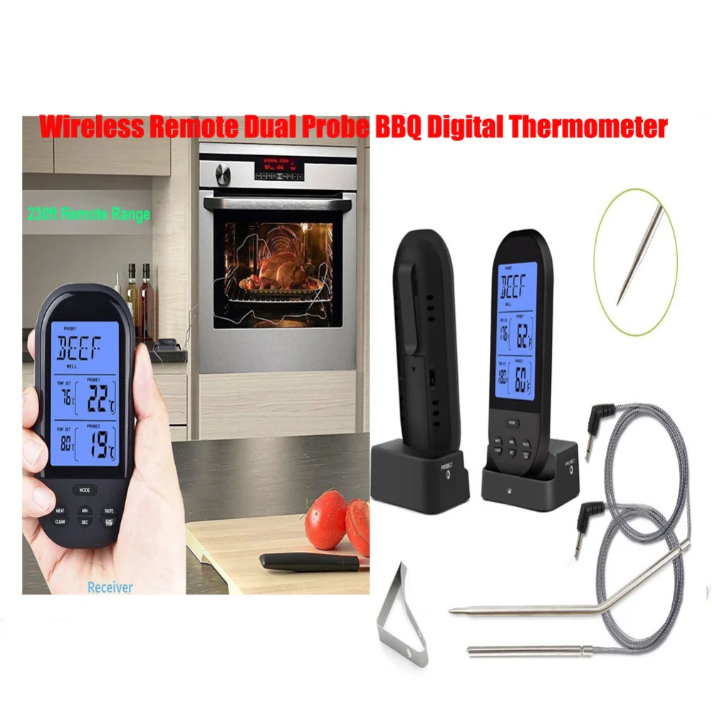

Wireless Remote Digital Cooking Food Meat for Oven Kitchen Outdoor BBQ Grill Meat Smoker Instant Read Large LCD Disp