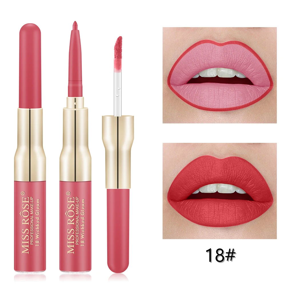 18 Miss Rose 12 Colors Double-ended Lip liner Long-lasting Matte Lip Glaze sexy red Velvet Lipstick Makeup Cosmetics Tools TSLM1 - Цвет: 18