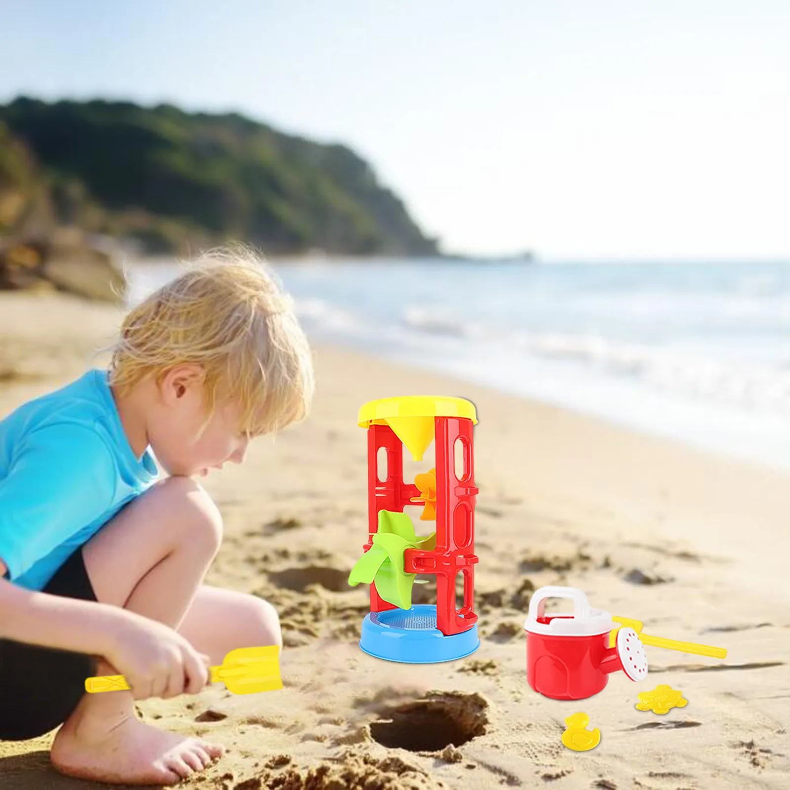 

Children's toys seven-piece beach castle bucket shovel spade tool toy set large hourglass summer beach toys кинеиеский 40*