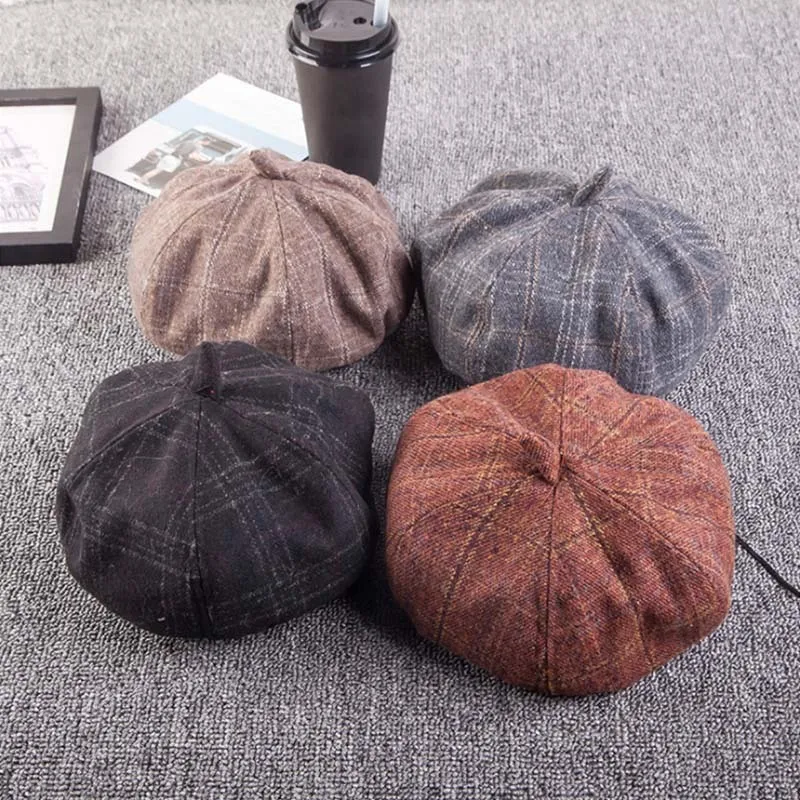 2020 женские популярные береты шапка для зимы хлопковые шапки клетчатые винтажные