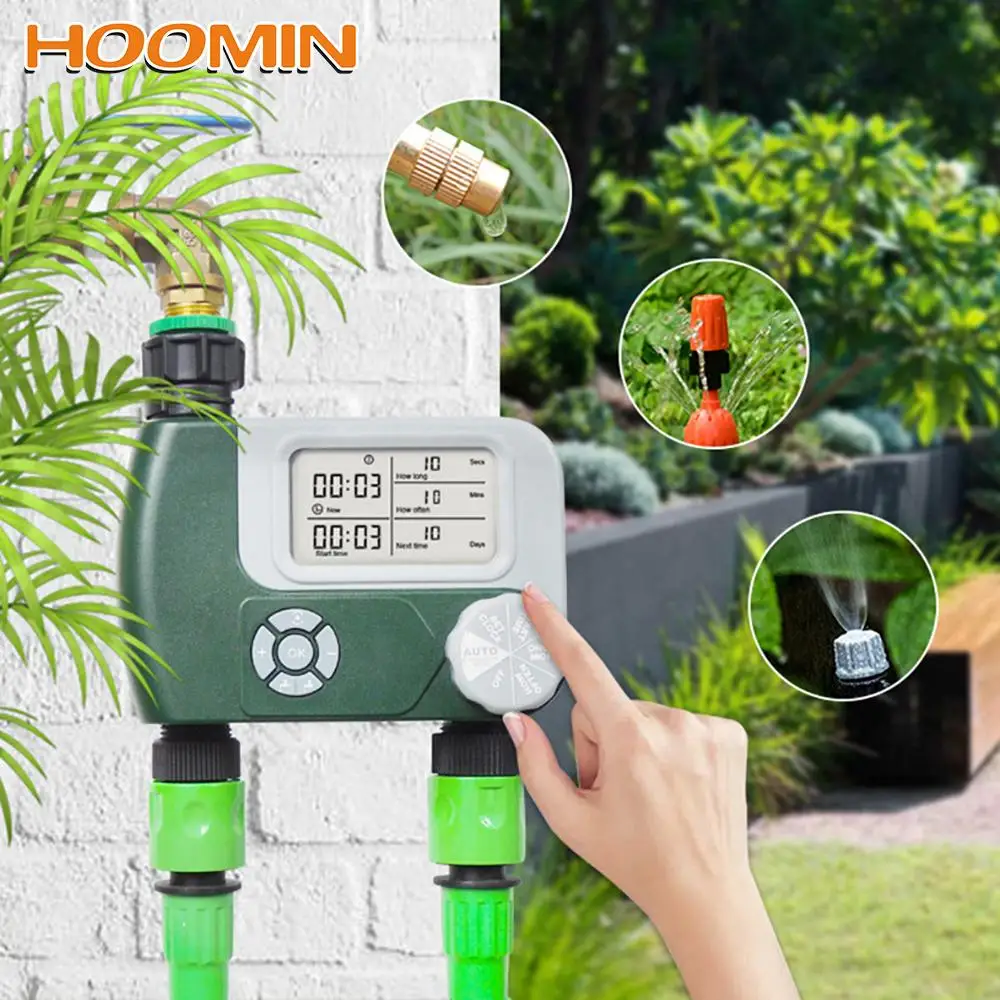 

Irrigation Controller with 2 Outlet Garden Water Timers Programmable Digital Hose ​Faucet Timer Battery Operated Automatic