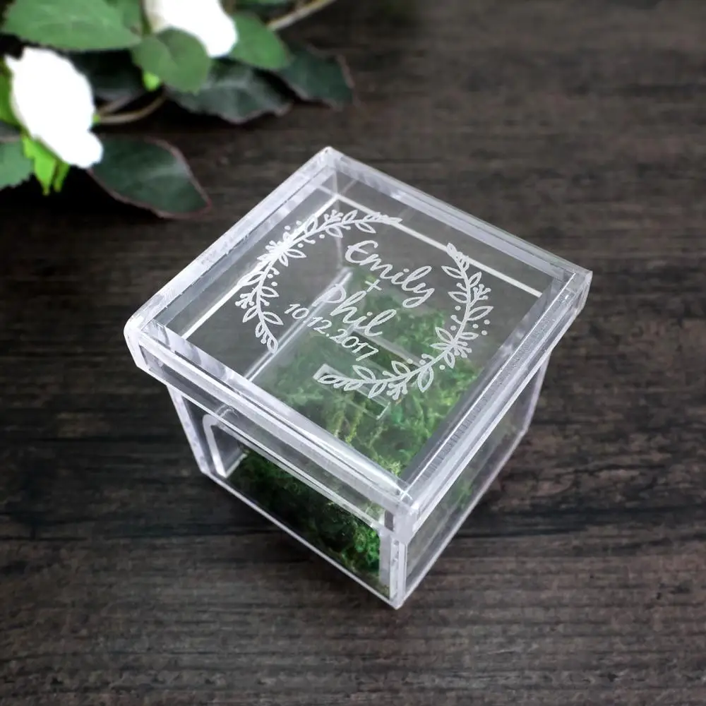 Персонализированная Коробка для обручального кольца акриловая коробка