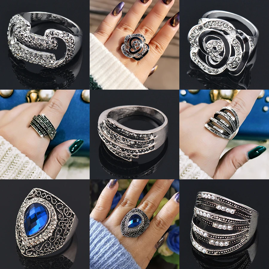 

SINLEERY Vintage Hollow Flowers Shape Rings For Women Gothic Style Silver Color Fashion Party Jewelry Ring 2021 Trend ZD1 SSP