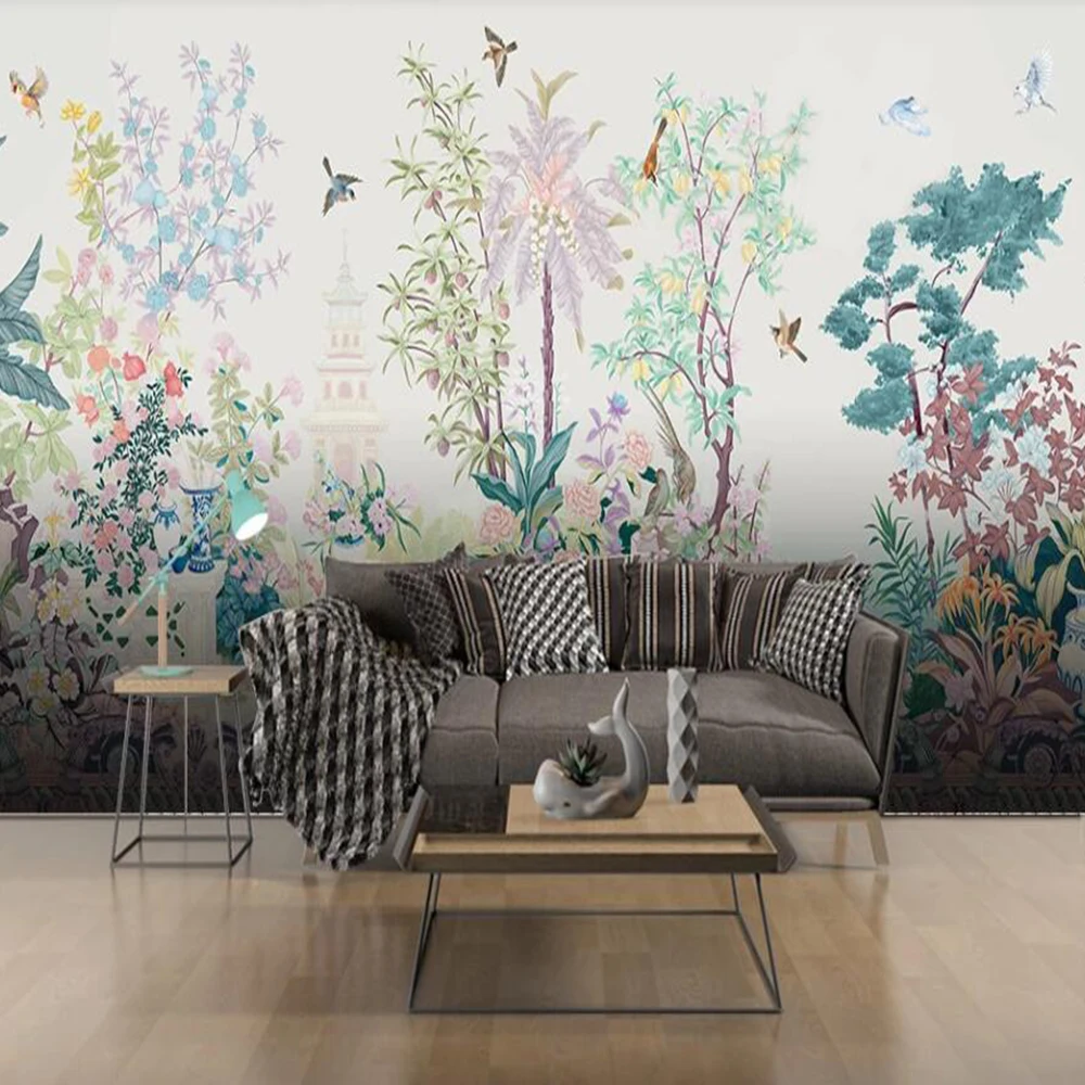 

Milofi custom 3D wallpaper mural tropical rainforest flower and bird landscape background wall living room bedroom decoration pa