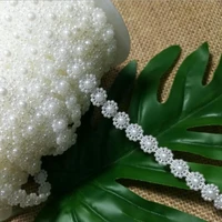 1m lace crystal beads sequin fabric white beaded trim wedding beaded applique collar guipure decor ribbon sewing accessories v7