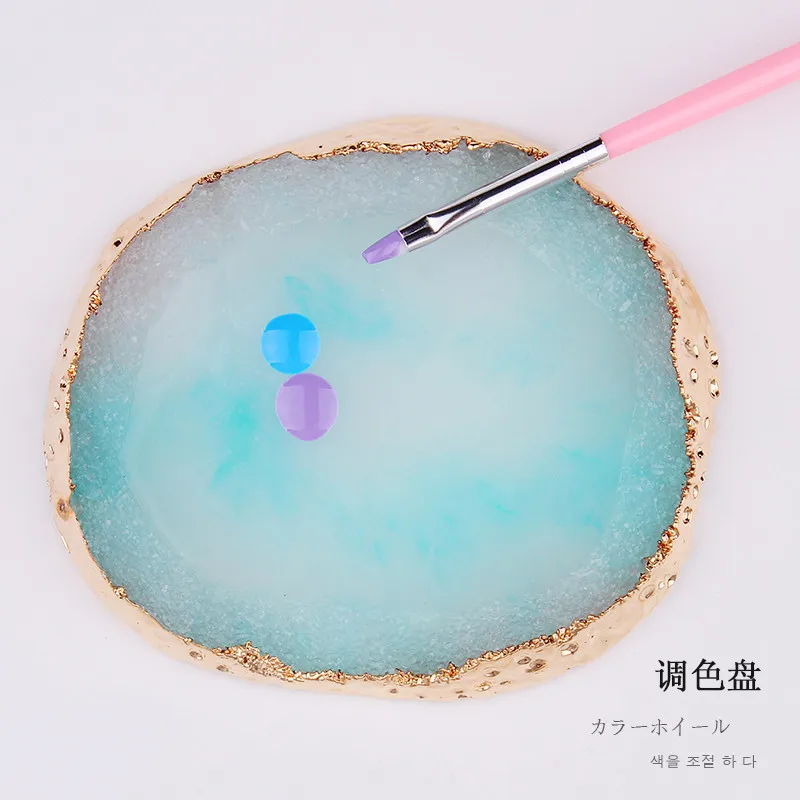 Мраморная палитра для рисования ногтей/круглый лист с золотистыми краями кольцо