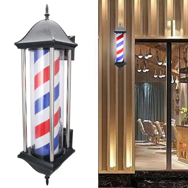 Barber Shop Sign Pole Light Hair Salon Red White Blue Rotating Spinning Light Energy Saving LED Strips Wall Hanging Light Lamp