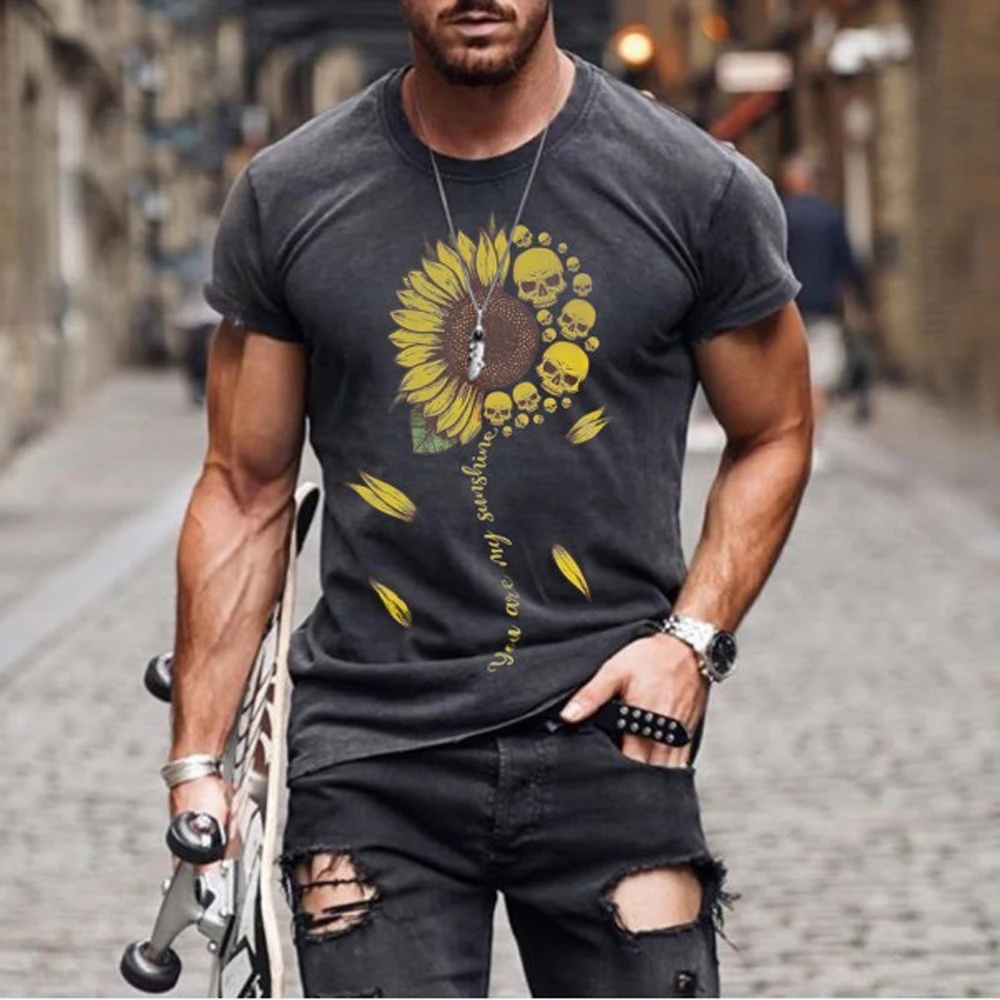 

2021 Summer Men's Retro Flag Casual Short Sleeve T-Shirt Fashion Letter Print Round Neck Pullover Oversized Pullover Loose Tops