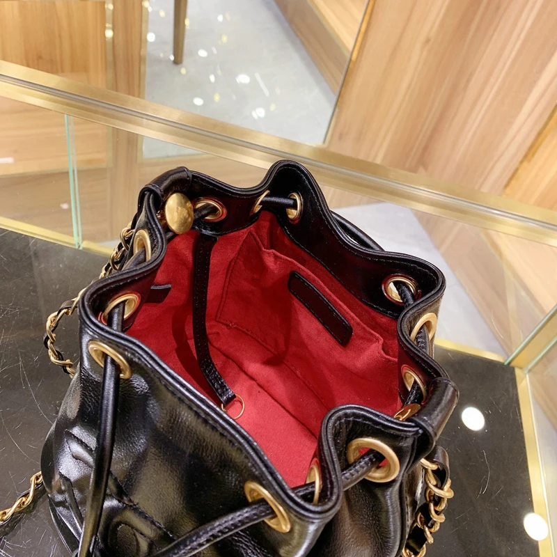 

With Logo Spring and Summer Bags for Women New Simplicity Fashion All-Match Drawstring Chain Messenger One-Shoulder Bucket Bag