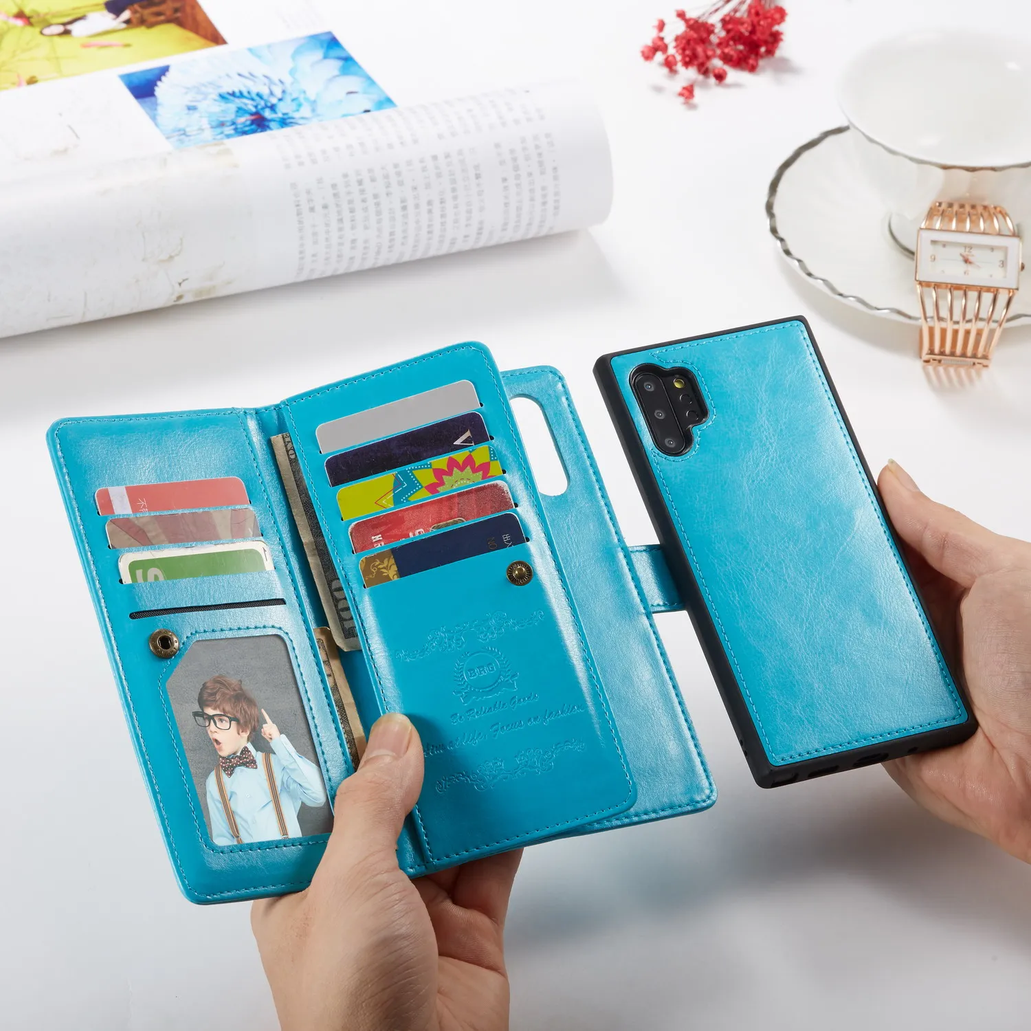 2 в 1 Магнитный чехол-бумажник из искусственной кожи для samsung Galaxy Note 10 Plus 8 9 S10 Plus S10e S9 S8 Plus 9 отделений для карт