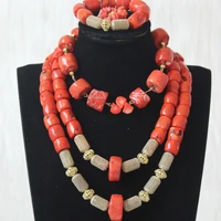 dudo african bridal jewelry set choker three layer 13 25mm orange coral beads nigerian wedding necklace set dubai fine jewellery
