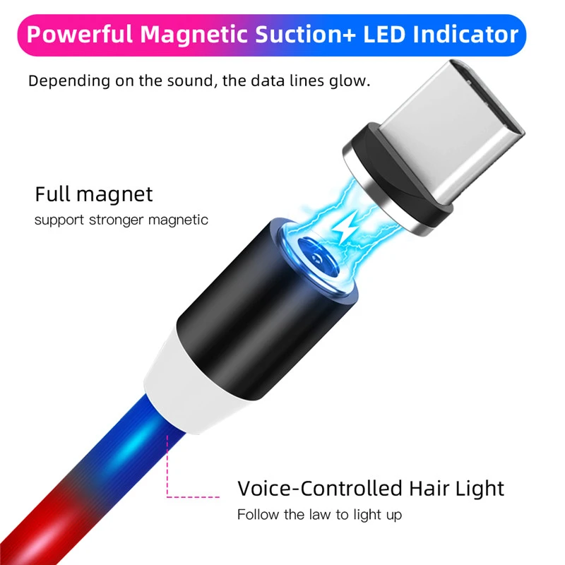 Магнитный светодиодный usb-кабель 2A type-C Mirco USB для samsung S10 S9 huawei type-c зарядная зарядка магнитное зарядное устройство USB-C кабель type C