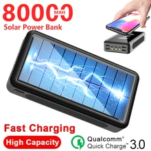 Solar Wireless PowerBank 80000mAh Portable Fast ChargerPowerbank Outdoor Travel Safe Emergency Charger for Samsung Xiaomi IPhone