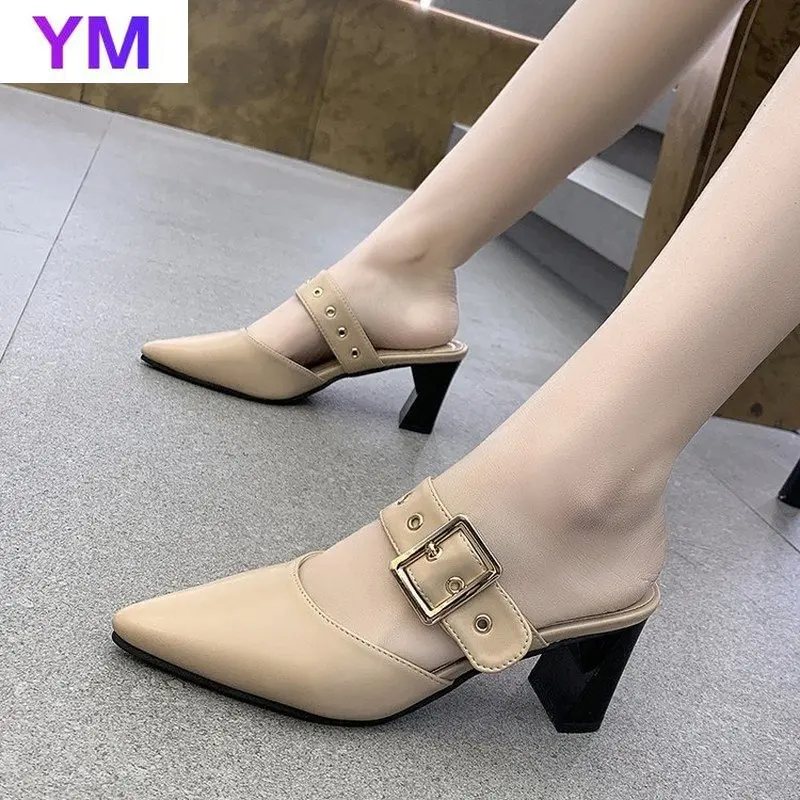 Сандалии женские с острым носком туфли-лодочки из искусственной кожи