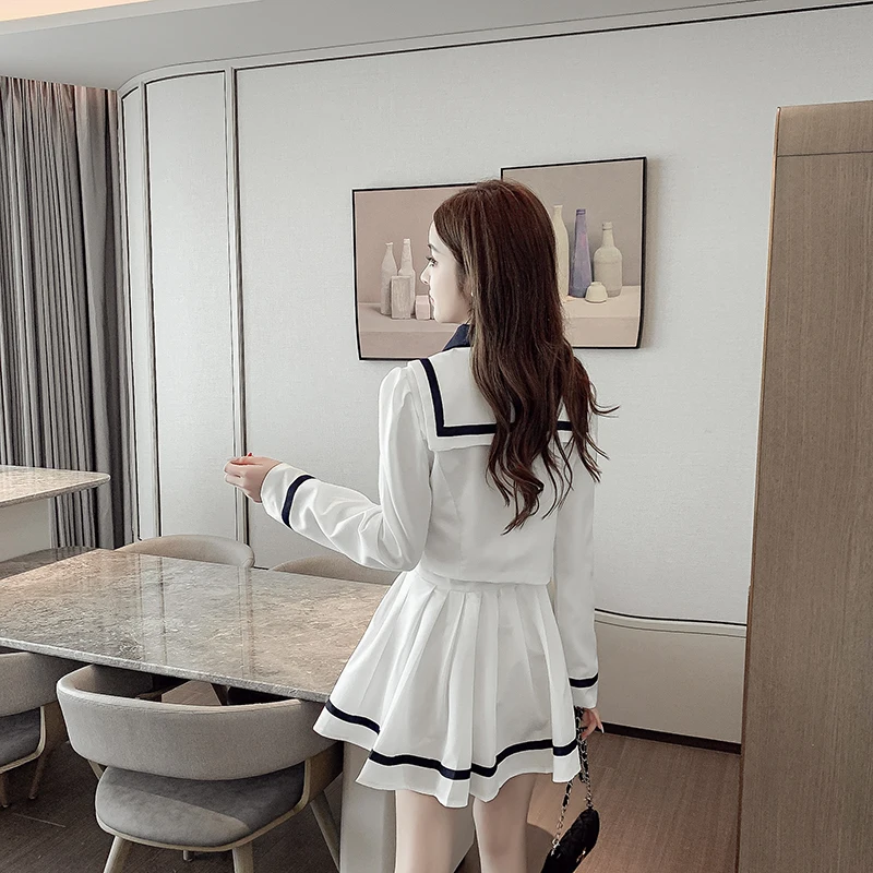 

High Quality 2021 Women Suit Spring Fall Two Piece Set Sweet Style Girls Shirt + Pleated Mini Tennis Skirt Suit Female