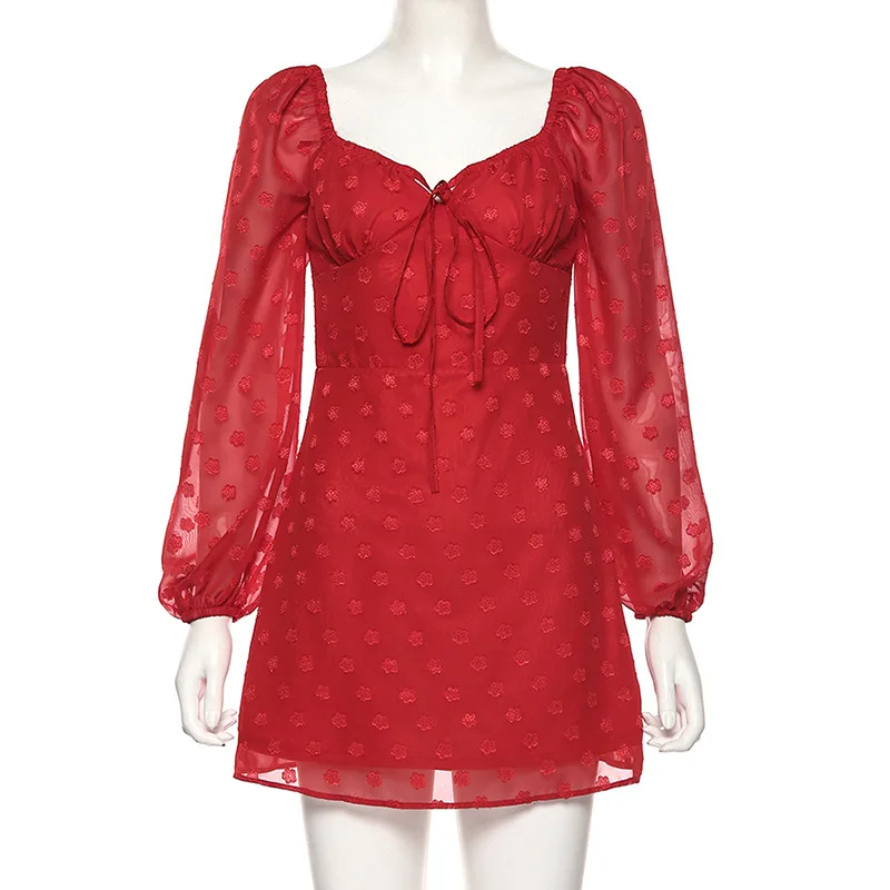 Autumn Long Sleeve Chiffon Dress Women Embroidery Floral A-Line Mini Dresses Elegant Beach Wear Sexy Backless Party Женская одежда