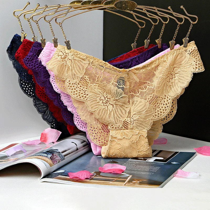 

Sexy Women Underwear Transparent Full Lace Low-waist Briefs Sexy Cute Bow Seamless Panties For Women Ladies Lace Thong