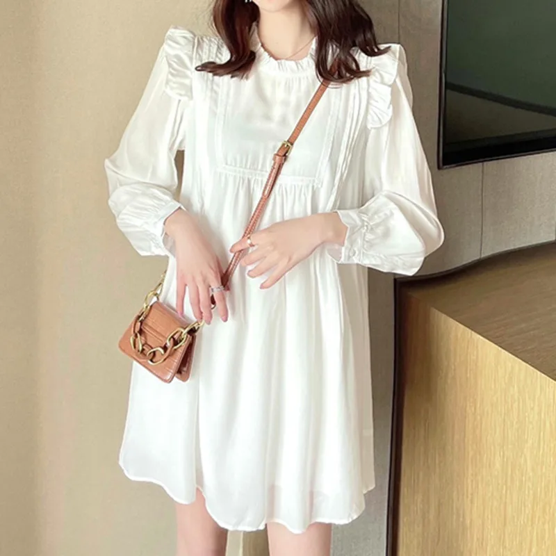 

Long Sleeve Ruffle Dress 2021 Spring New Shirt Dress Female White Mini Dress Women Short Chic Dresses Ruffle Vestidos