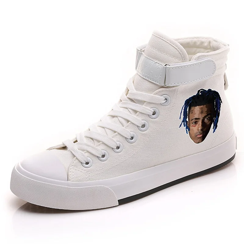 Певица Синг XXXTentacion высокий каблук Холст Верх мужские белые кроссовки VelcroShoelace трендовая обувь кроссовки A194301