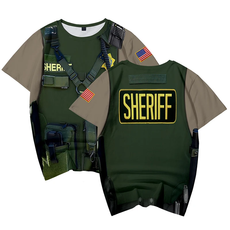 

Military uniform SHERIFF 3D Harajuku T-shirt men and women round neck T-shirt clothes 3D summer casual short-sleeved T-shirt
