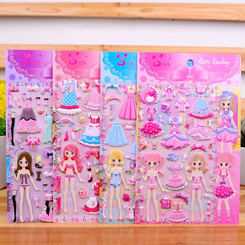 2 шт. наклеек для нарядов принцессы красоты для девочек 3D наклейки для нарядов игрушки для детей дня рождения классические подарки образовательные.