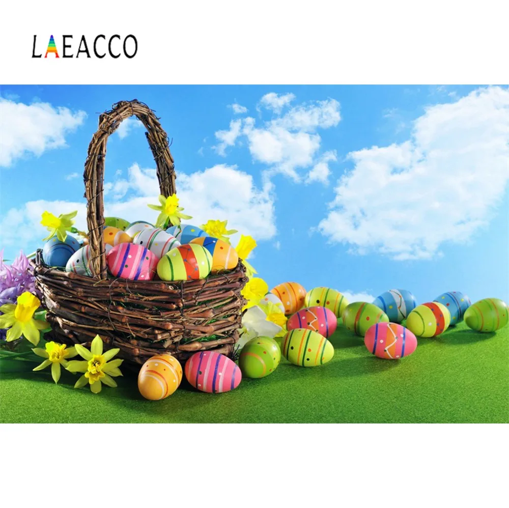 Laeacco пасхальное яйцо Цветок Трава облако Детская фотография фоны индивидуальные