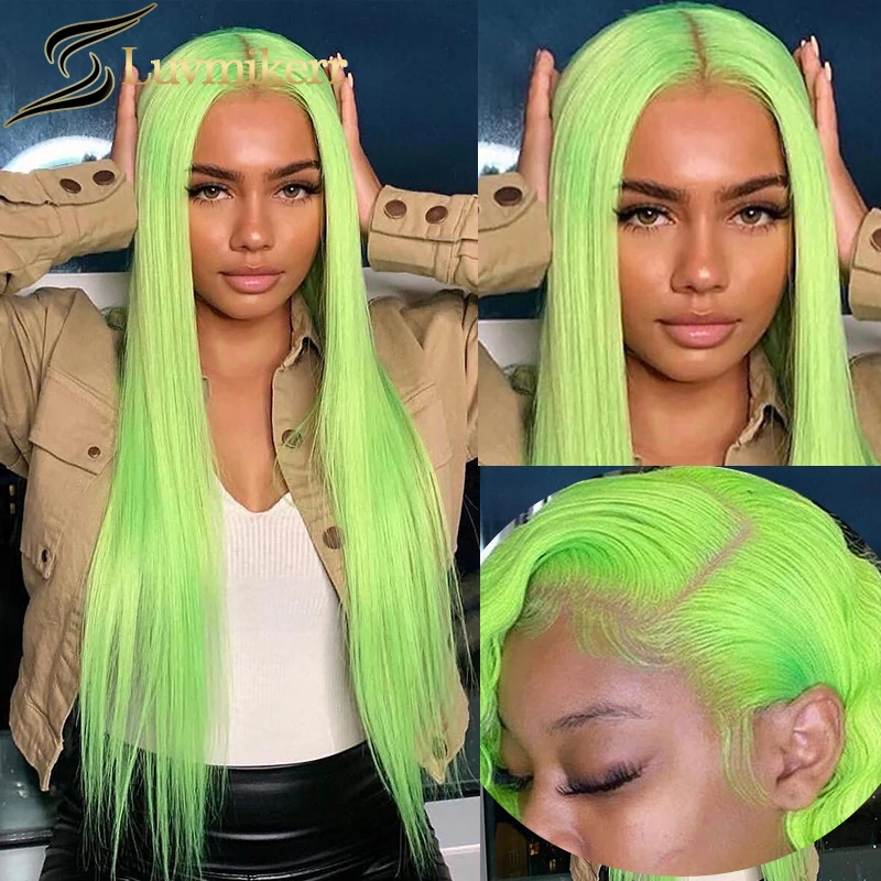 

Colored 613 Blonde Bone Straight 13x6 Lace Frontal Green Wigs 40 Inch Hd Transparent Human Hair Full Front Wig For Black Women